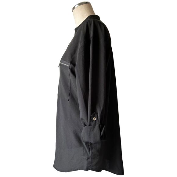 MIchael Kors Black V Neck Zip Pocket Tunic Long Sleeve w/Roll Tab - Womens 8 - Picture 4 of 8